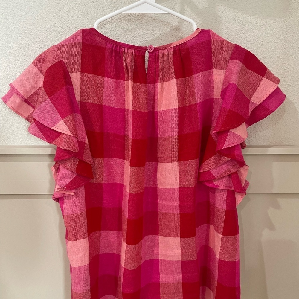 kate spade Pink and Red Plaid Ruffle Sleeve Blouse EUC - Picture 11 of 13
